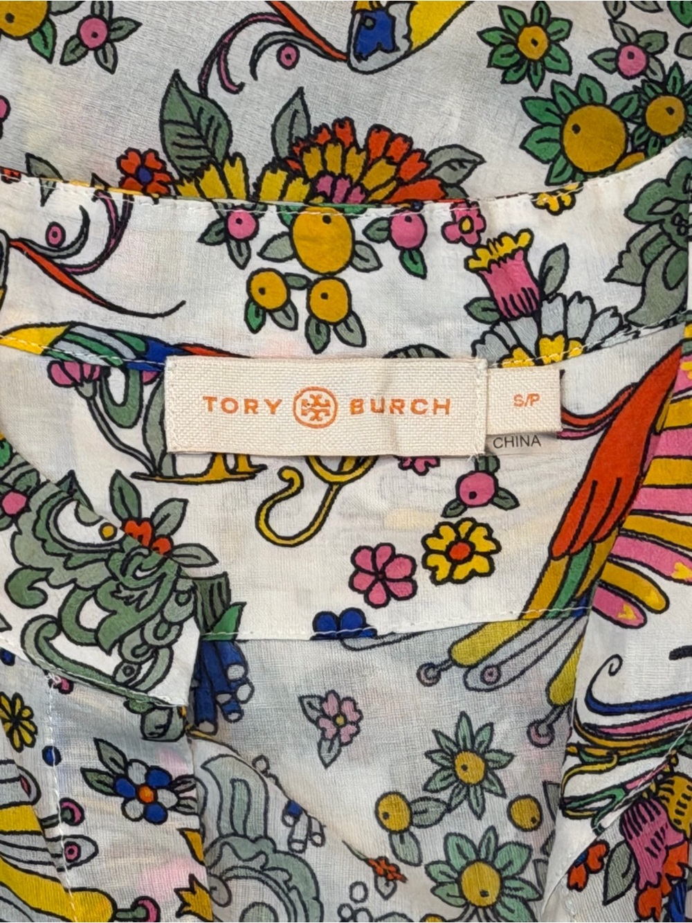 Tory Burch Promised Land Cotton Maxi Shirt Dress Pockets | S Bird Floral Print - Picture 7 of 7